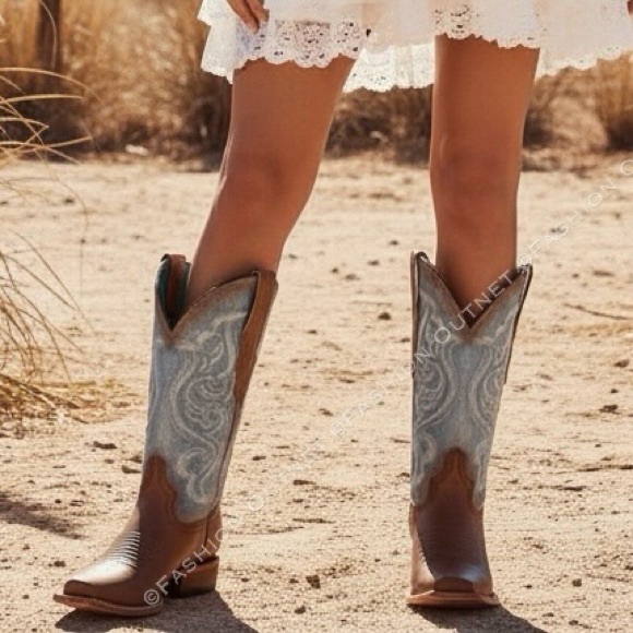 Corral Boots Shoes - Corral Women's Saddle Cowhide Square Toe Western Boots Denim Embroidery Sz 10